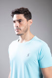Men Solid Slim Fit Crew Neck Half Sleeves Light Blue T-shirt QR 10