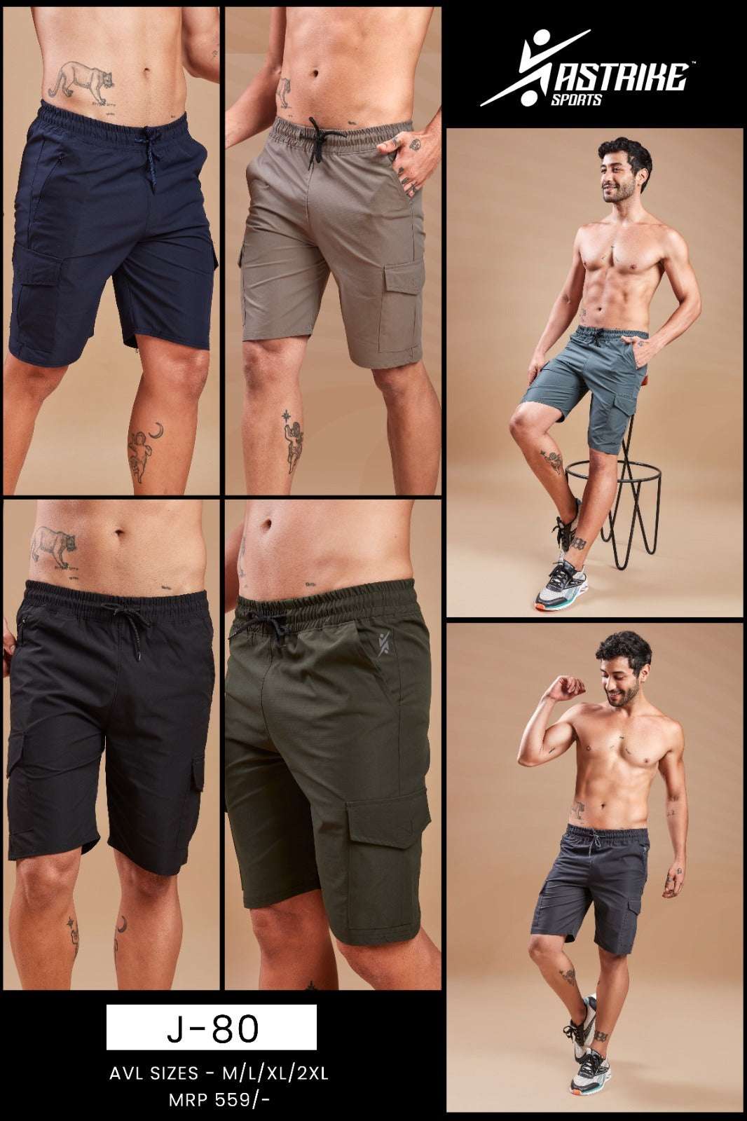 Men Solid Slim Fit Short Pant at Wholesale Price J 80 | 6 Pcs Box