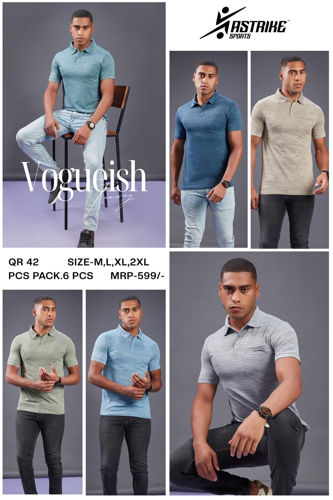 ASTRIKE SPORTS POLO T-shirt at Wholesale Price QR 42 | 6 Pcs Packing