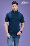 Men Solid Slim Fit Polo Neck Half Sleeves Blue T-shirt QR 43
